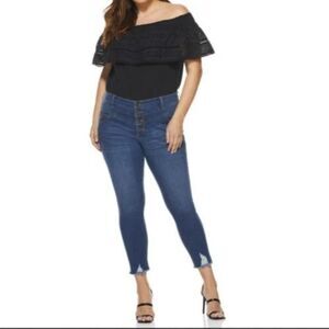 Sofia Vergara Black Eyelet Ruffled Off The Shoulder Top Plus 3X